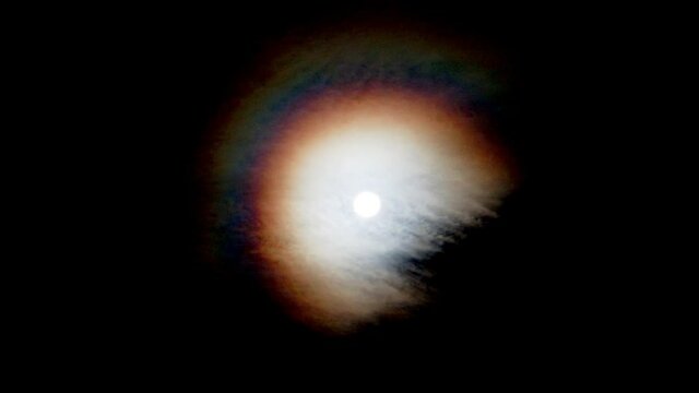 Tokyo,Japan - September 23, 2021: Moon halo or lunar halo or a ring around the moon
