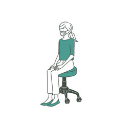 椅子に座っているマスクをつけた女性-2色