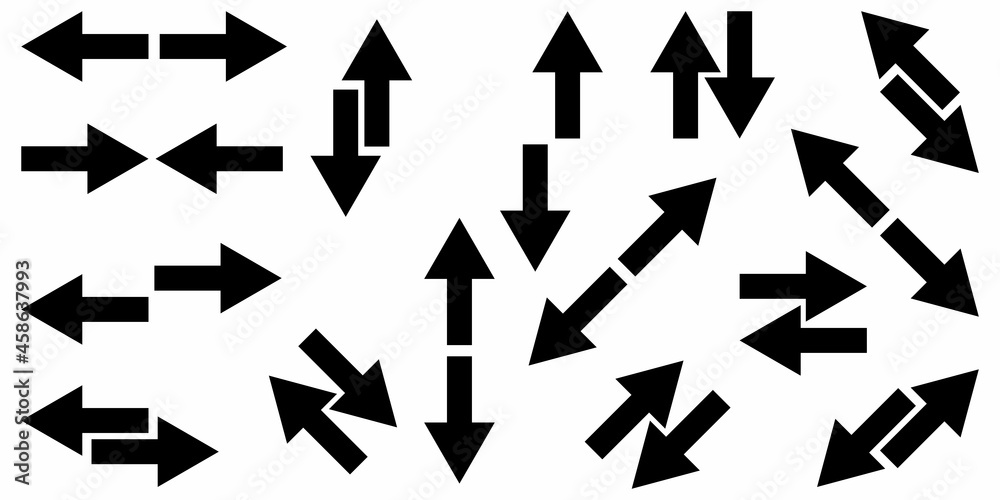 Poster black arrows icon collection. different direction. navigation pointer. cursor emblem. vector illustr