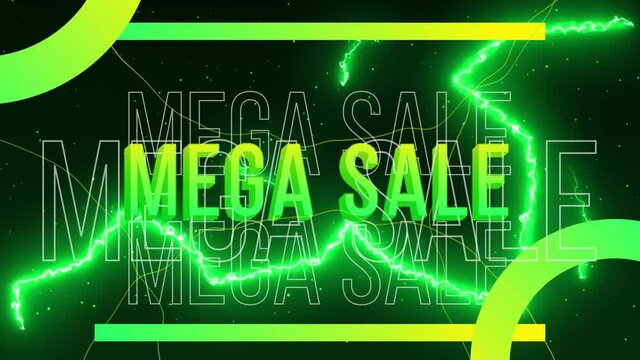 Animation of mega sale text in repetition on black background