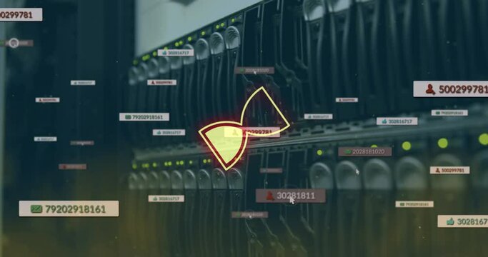 Animation of egg timer over social icons and server room