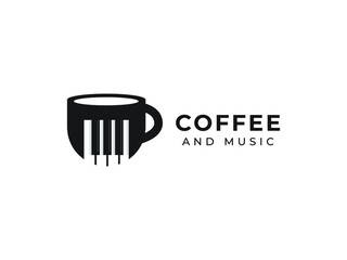 coffee and music logo design concept. mug illustrations