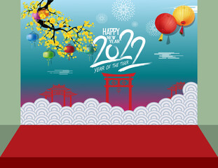 Naklejka premium Happy new year 2022 - chinese new year. Year of the Tiger. Lunar New Year banner design template.
