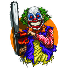 smiling clown with chainsaw