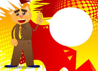 Funny cartoon cat making a point. Vector illustration. Cute orange, yellow haired young kitten.