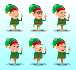 Christmas Elf making a point. Vector cartoon character illustration of Santa Claus's little worker, helper.