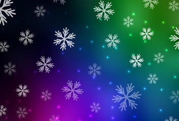 Fototapeta na wymiar Dark Multicolor vector background with beautiful snowflakes, stars.