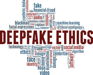 Deepfake Ethics vector illustration word cloud isolated on a white background.