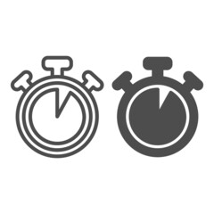 Stopwatch with buttons, 5 seconds, timer, chronometer line and solid icon, time concept, watch vector sign on white background, outline style icon for mobile concept and web design. Vector graphics.