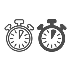 Stopwatch with buttons, 5 seconds, timer, chronometer line and solid icon, time concept, clock vector sign on white background, outline style icon for mobile concept and web design. Vector graphics.