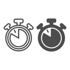 Stopwatch with buttons, 50 seconds, timer, chronometer line and solid icon, time concept, clock vector sign on white background, outline style icon for mobile concept and web design. Vector graphics.