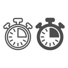 Stopwatch with buttons, 15 seconds, timer, chronometer line and solid icon, time concept, clock vector sign on white background, outline style icon for mobile concept and web design. Vector graphics.