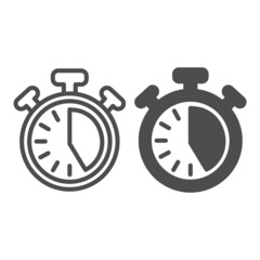 Stopwatch with buttons, 25 seconds, timer, chronometer line and solid icon, time concept, clock vector sign on white background, outline style icon for mobile concept and web design. Vector graphics.