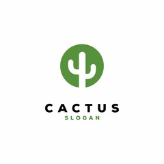 Simple Cactus logo design in circle, illustration