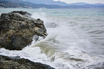 View of the stormy sea in the city of Alushta Crimea