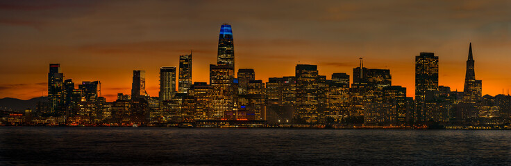 San Francisco city by the bay skyline seen from Treasure Island at night  