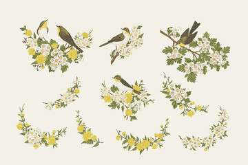 Set with birds and flowers.