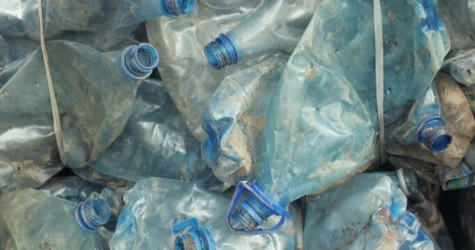 Plastic bottles in bales for waste recycling