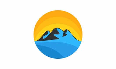 Sea mountain and sun vector logo