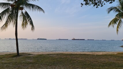 View of the sea and ships near the seaside