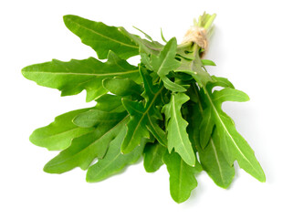 Obraz premium bunch of fresh rocket leaves isolated on white background
