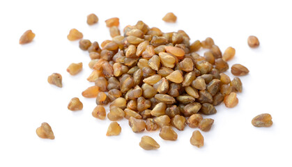 uncooked buckwheat isolated on the white background
