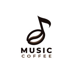 Cafe Music Icon or Coffee Music Note Logo Design Template Element