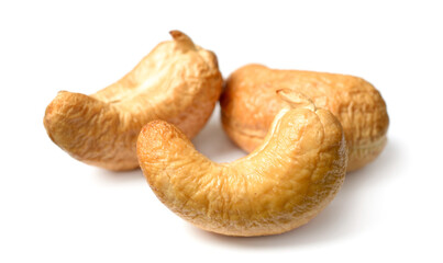 roasted cashew nuts isolated on the white background