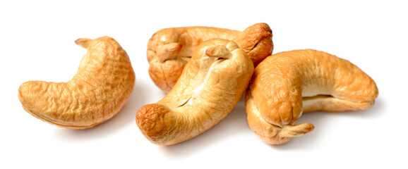 roasted cashew nuts isolated on the white background