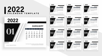 New year calendar template 2022