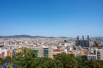 Fototapeta na wymiar View over Barcelona in Spain from Montjuic mountain on a sunny day