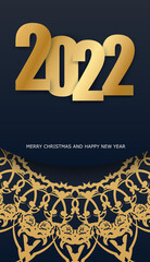 2022 brochure happy new year black color with abstract gold ornament