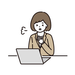 オンライン会議で緊張するビジネスウーマンのイラスト