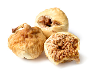 close up of half dried fig fruits isolated on the white background