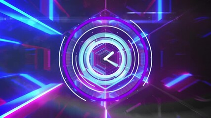 Animation of scope scanning with clock over colorful geometrical shapes - Powered by Adobe