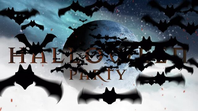 Animation of halloween greetings and bats on night sky background