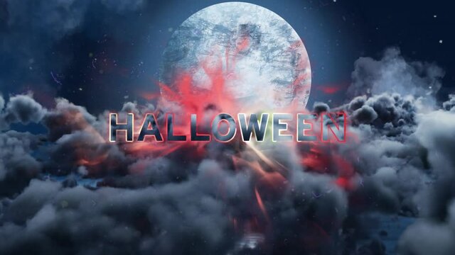 Animation of halloween greetings on night sky background