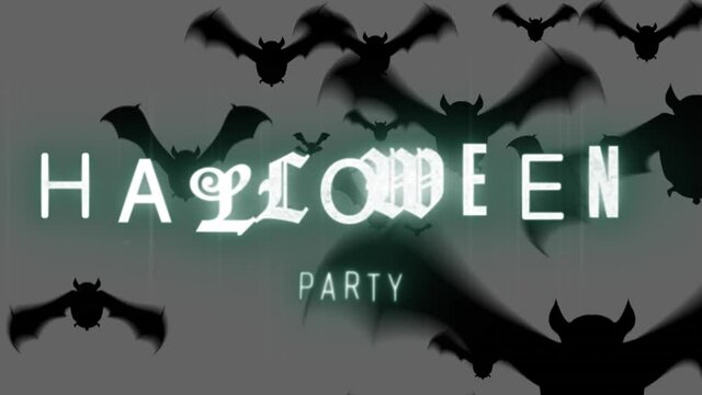 Animation of halloween greetings and bats on grey background