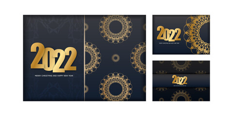 Fototapeta na wymiar 2022 happy new year flyer in black with luxury gold pattern