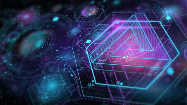 Flying through a sci-fi space filled with infographics.