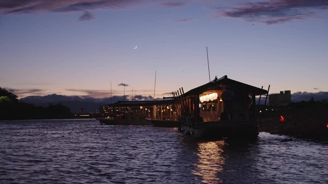 Gifu Nagara River, Japan. Ukai Cormorant Fishing boats with Lanterns at Summer
