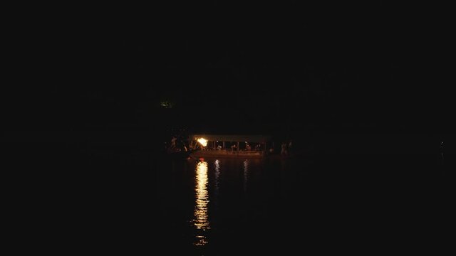Ukai and viewing boats on Nagara River in dark night scene, Japanese Festival
