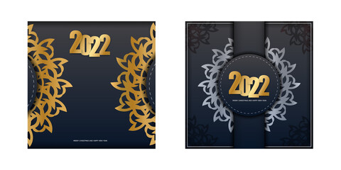 2022 Merry Christmas and Happy New Year Black Color Flyer Template with Abstract Gold Ornament