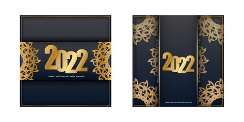Naklejka na ściany i meble 2022 Merry Christmas and Happy New Year Black Color Flyer Template with Winter Gold Ornament