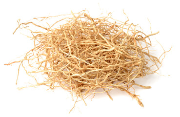 dried vetiver roots isolated on the white background