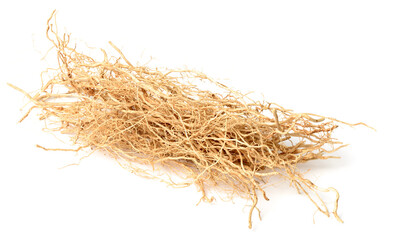 dried vetiver roots isolated on the white background