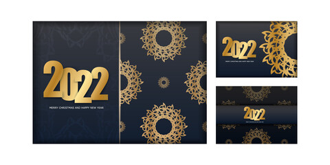 Fototapeta na wymiar Black color happy new year flyer template 2022 with vintage gold pattern