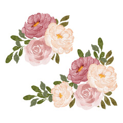 watercolor rose peony flower arrangement set