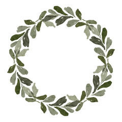 watercolor paint wreath of green leaf frame