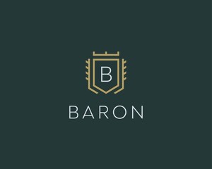 Premium monogram shield letter B initials logo. Universal symbol icon design. Luxury abc shield logotype.